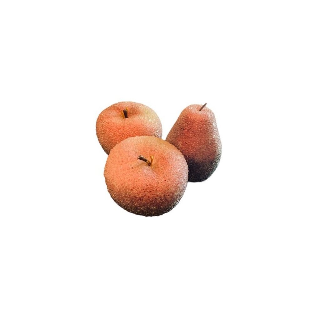 Vintage Beaded Sparkly Apple Pear Kitschy Tabletop Decor Set of 3 3.5"
